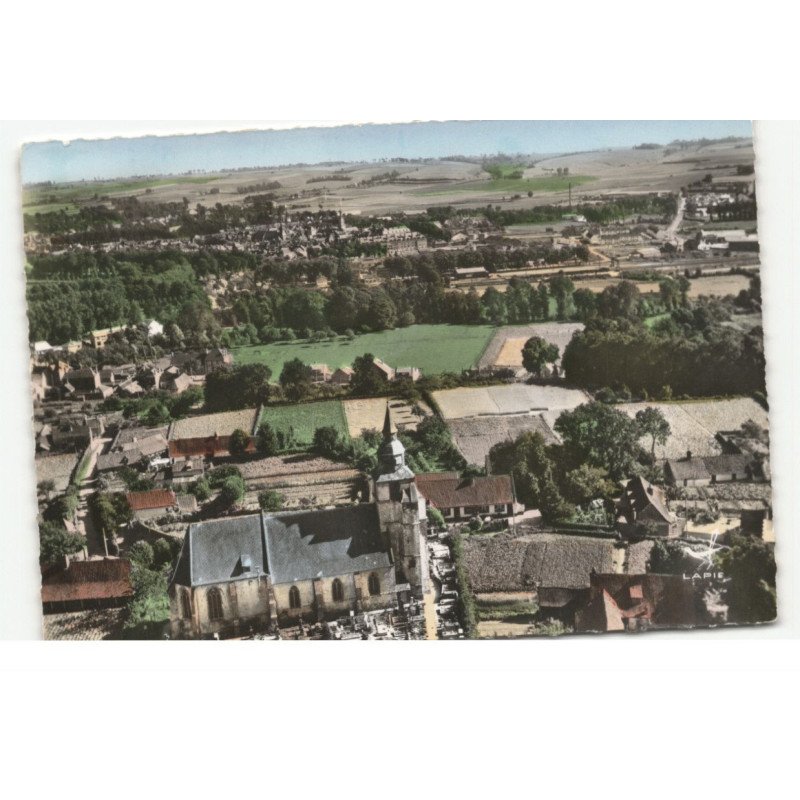 HESDIN: église huby saint-leu vue aérienne 10X15 - très bon état