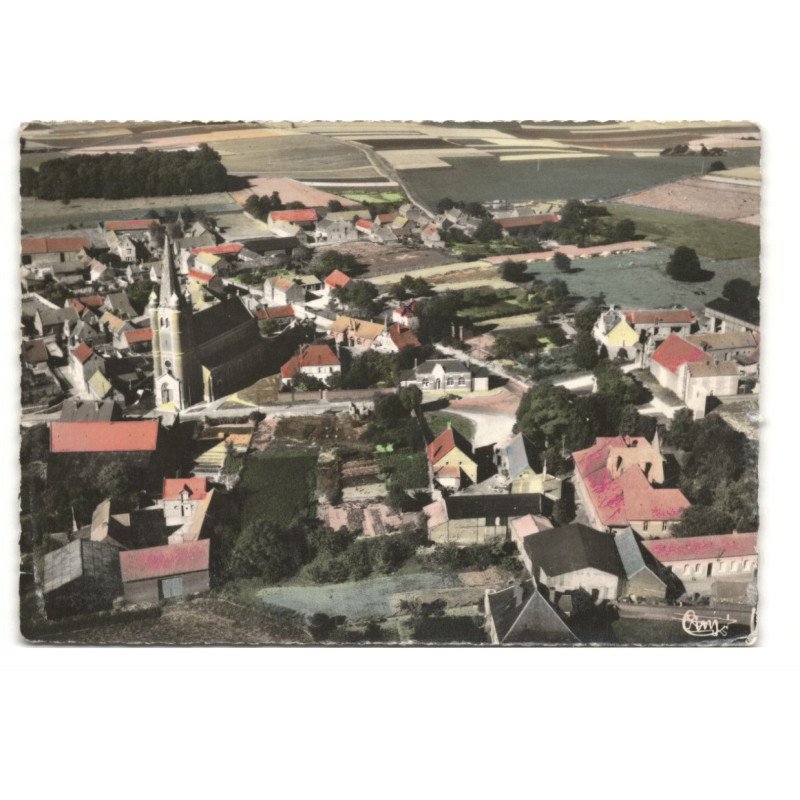 GRAINCOURT-les-HAVRINCOURT: l'église et la mairie vue aérienne 10X15 - très bon état