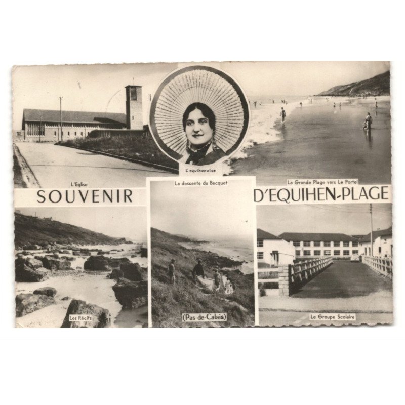 EQUIHEN-PLAGE: souvenir, 5 vues vue aérienne 10X15 - très bon état