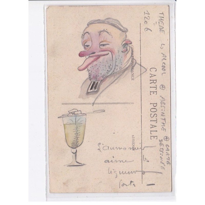 alcool, absinthe, carte dessinée - très bon état