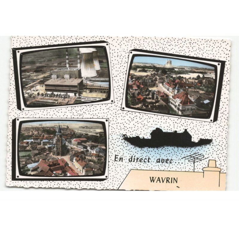 WAVRIN: 3 vues, vue générale, la centrale, vue panoramique vue aérienne 10X15 - très bon état