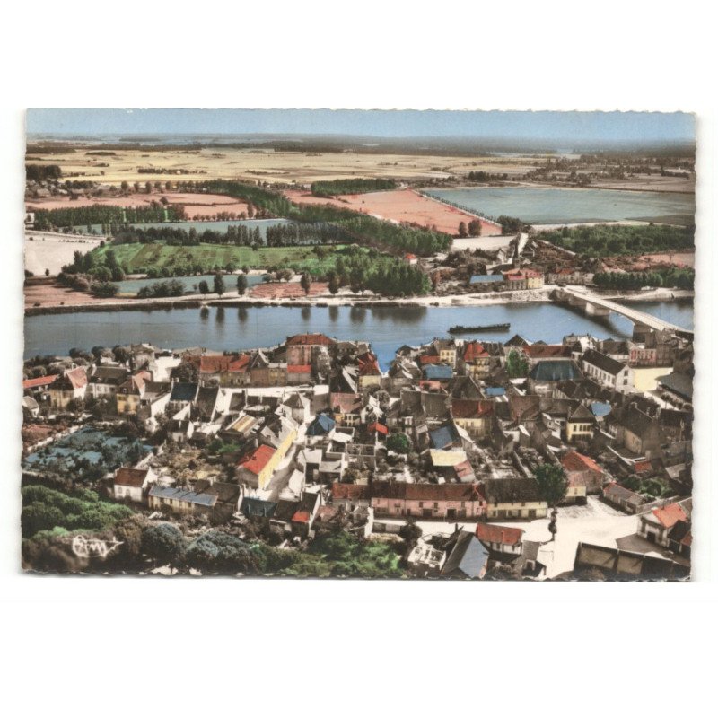 SAINT-JEAN-de-LOSNE: la ville et panorama sur la saöne vue aérienne 10X15 - très bon état