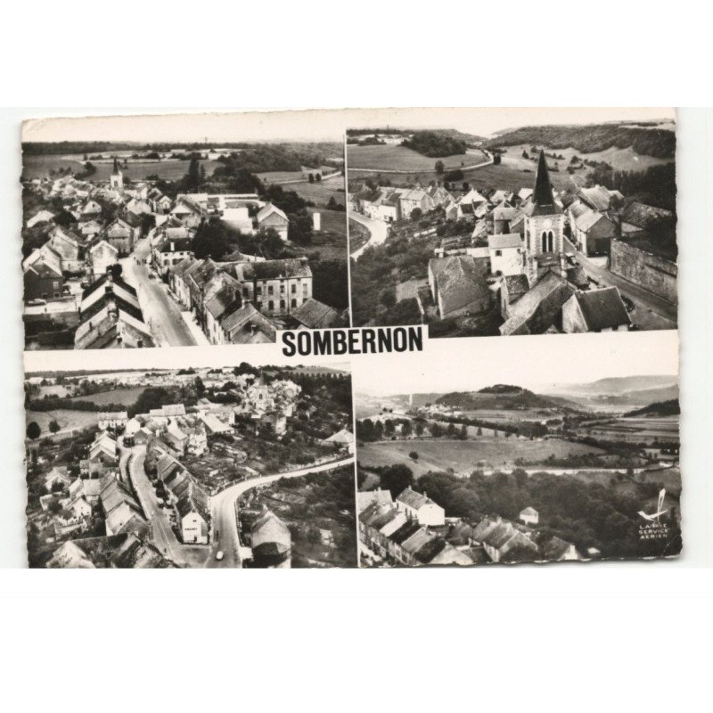 SOMBERNON: la grande rue, l'église, vue d'ensemble, la grande place, vue aérienne 10X15 - très bon état