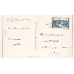 LE MANS: place des jacobins, la cathédrale et le théâtre vue aérienne 10X15 - très bon état