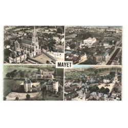 MAYET: l'église lagare le chateau la mairie vue aérienne 10X15 - très bon état