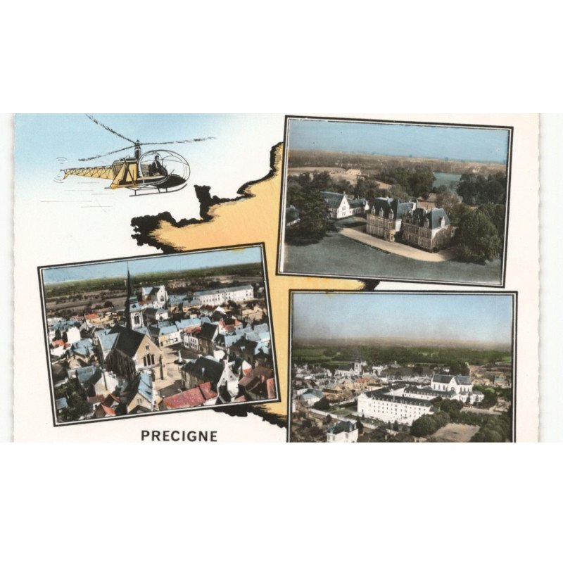 PRECIGNE: 3 vues vue aérienne 10X15 - très bon état