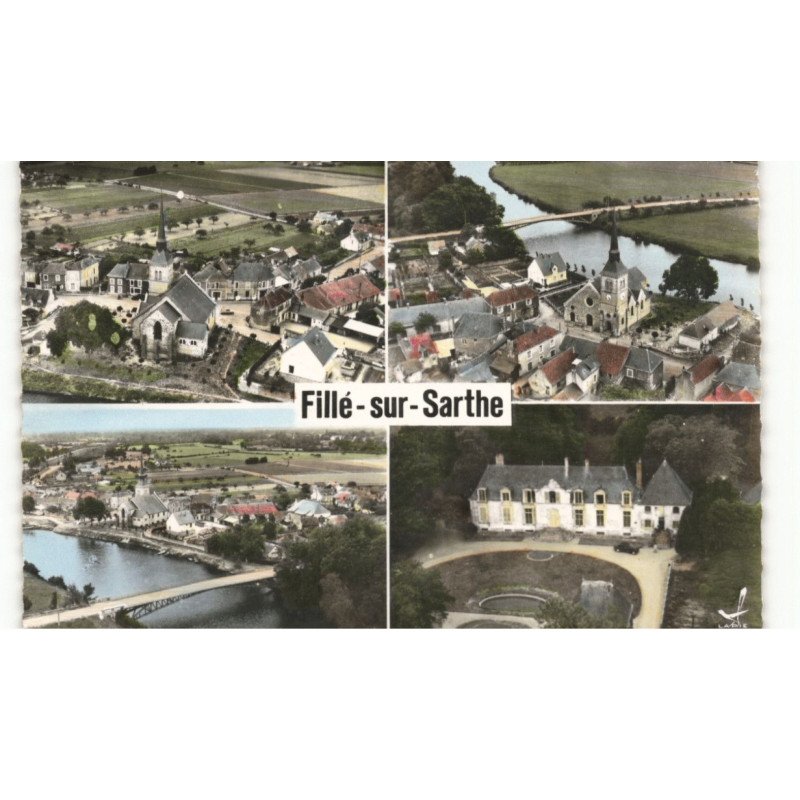 FILLE-sur-SARTHE: l'église, vue d'ensemble, le gros chesnay vue aérienne 10X15 - très bon état