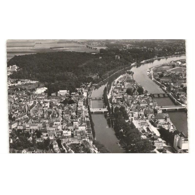 MELUN: l'ile, la seine et les 4 ponts vue aérienne 10X15 - très bon état