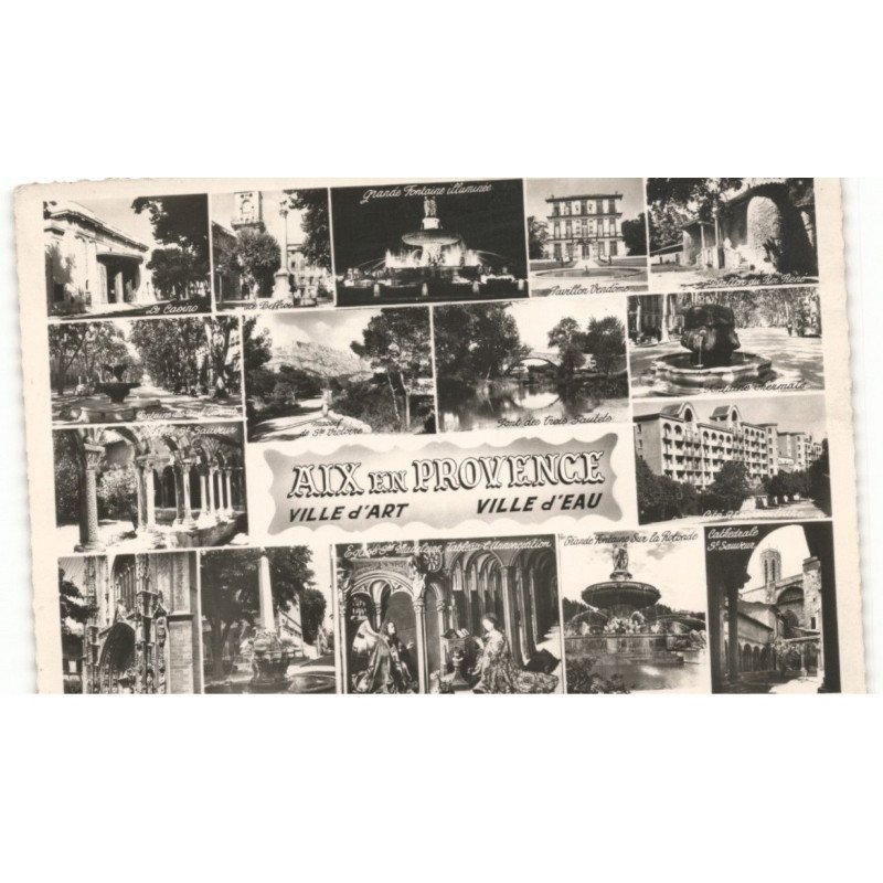 AIX-en-PROVENCE: ville d'art, ville d'eau, la cité du roy rené, souvenir, vue aérienne 10X15 - très bon état