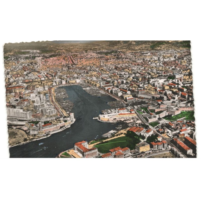 MARSEILLE: le vieux port et la ville vue aérienne 10X15 - très bon état