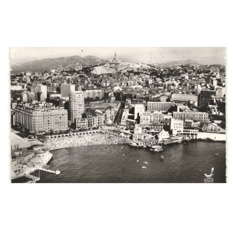 MARSEILLE: plage, des caralans, notre-dame de la garde vue aérienne 10X15 - très bon état