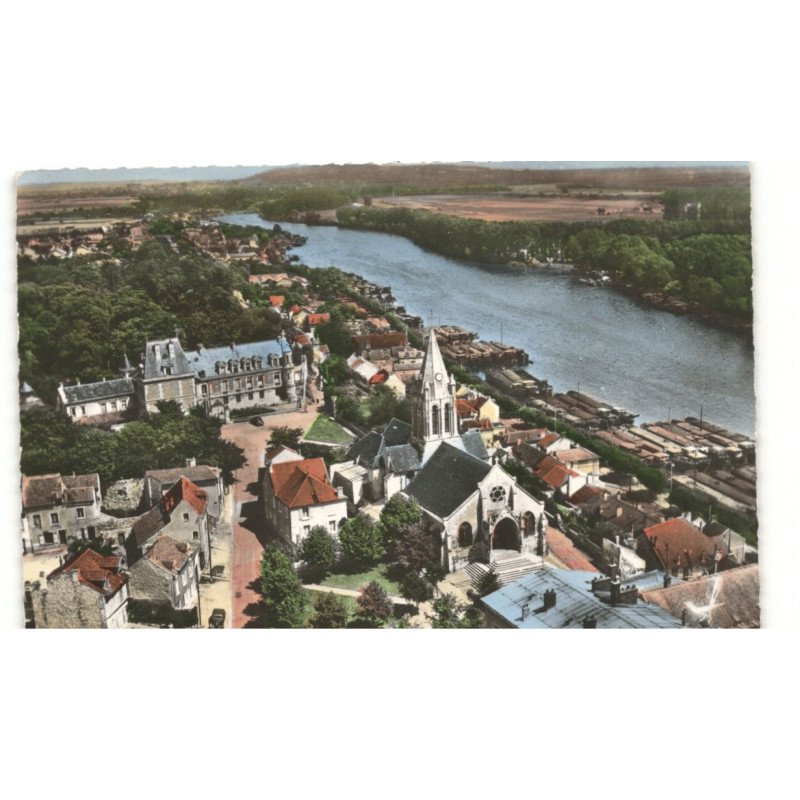 CONFLANS-SAINTE-HONORINE: l'église et le château quai des martyrs vue aérienne 10X15 - très bon état
