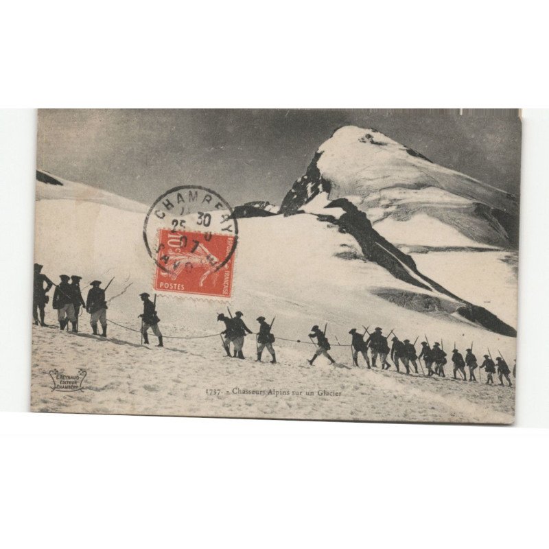 MILITAIRE CHASSEURS ALPINS: chasseur alpins sur un glacier - très bon état