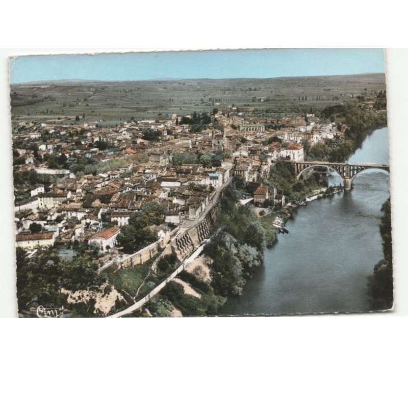 RABASTENS: vue panoramique, les bords du tarn et les remparts vue aérienne 10x15 - très bon état