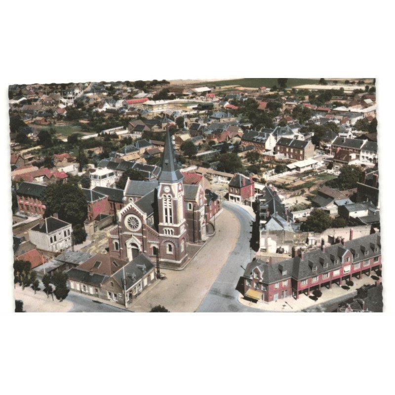 ROSIERES-en-SANTERRE: centre ville vue aérienne 10x15 - très bon etat