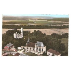 FOLLEVILLE: ruines du château et tour XIIIe église monument historique vue aérienne 10x15 - très bon etat