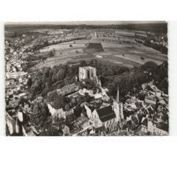 MONTRICHARD: l'église sainte-croix le donjon XIIe siècle route de pont levoy vue aérienne 10x15 - très bon état