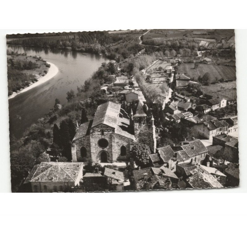 AUVILLAR: la vieille église et les bords de la garonne: vue aérienne 10x15 - très bon état