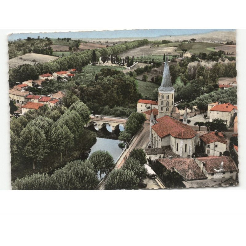 SOUAL: l'église, le pont vue aérienne 10x15 - très bon état