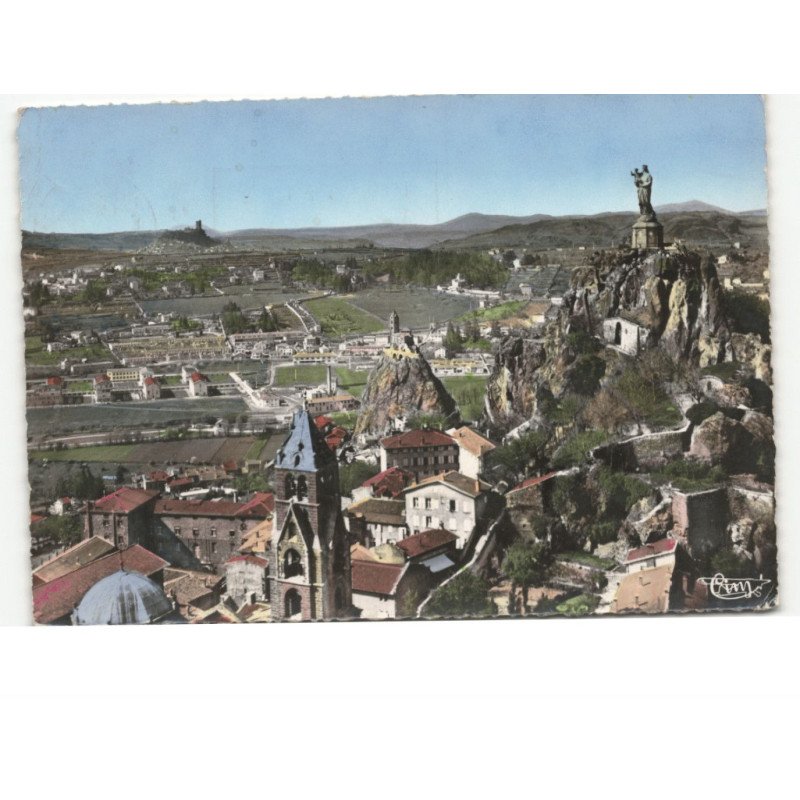 LE PUY: la cahtédrale rocher saint-michel, rocher corneille vue aérienne 10x15 - très bon état