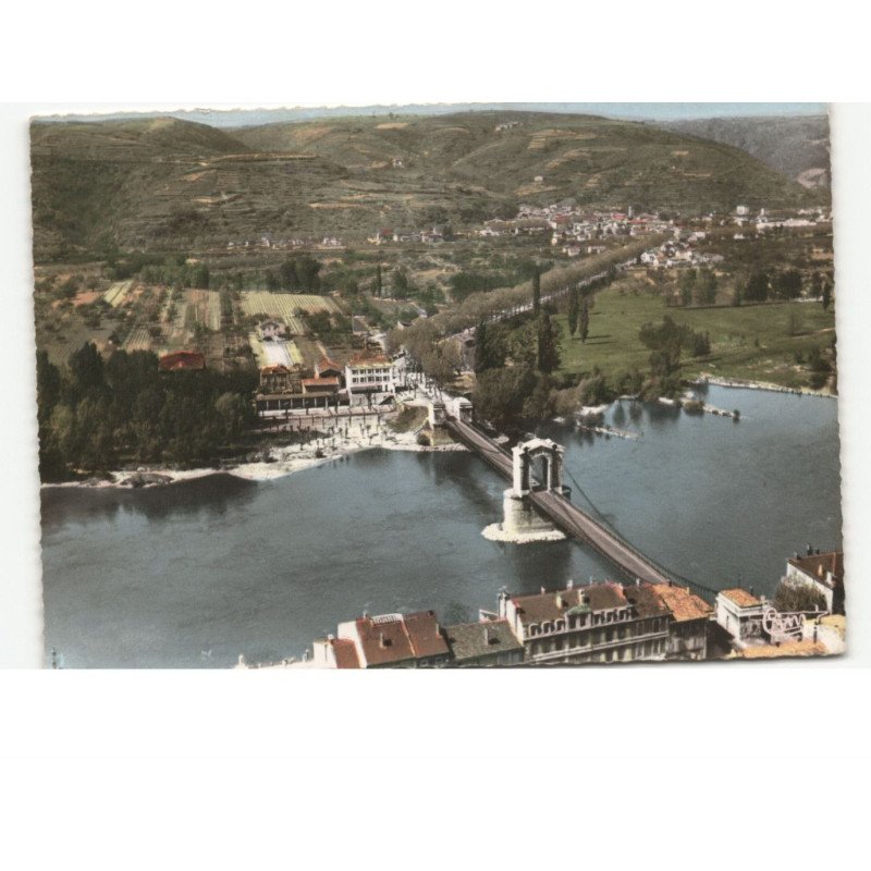 entre SARRAS et SAINT-VALLIER: le pont suspendu sur le rhône vue aérienne 10x15 - très bon état