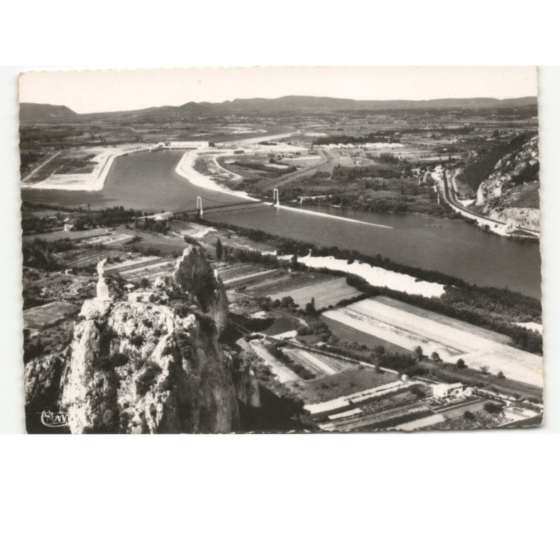VIVIERS: statue de saint-michel, le rhône et le barrage vue aérienne 10x15 - très bon état