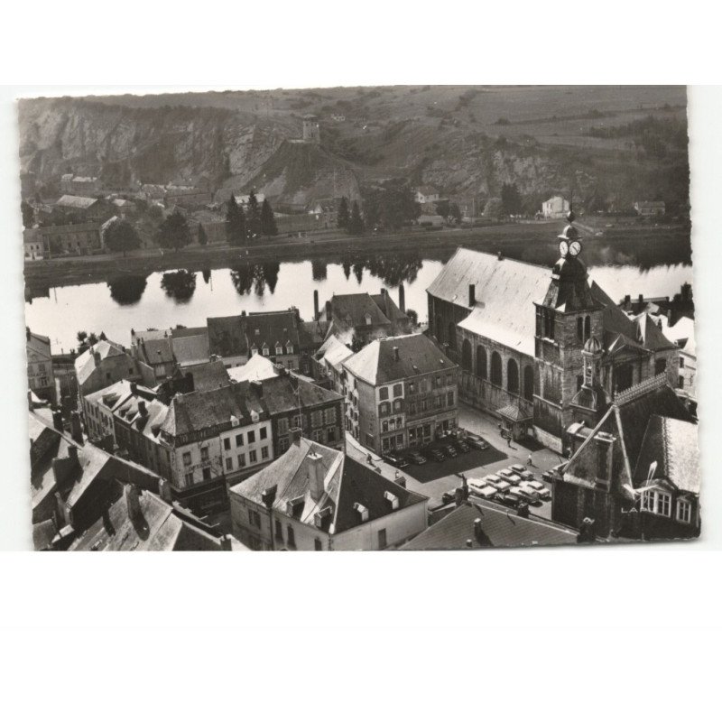 GIVET: place carnot et église saint-hilaire vue aérienne 10x15 - très bon état