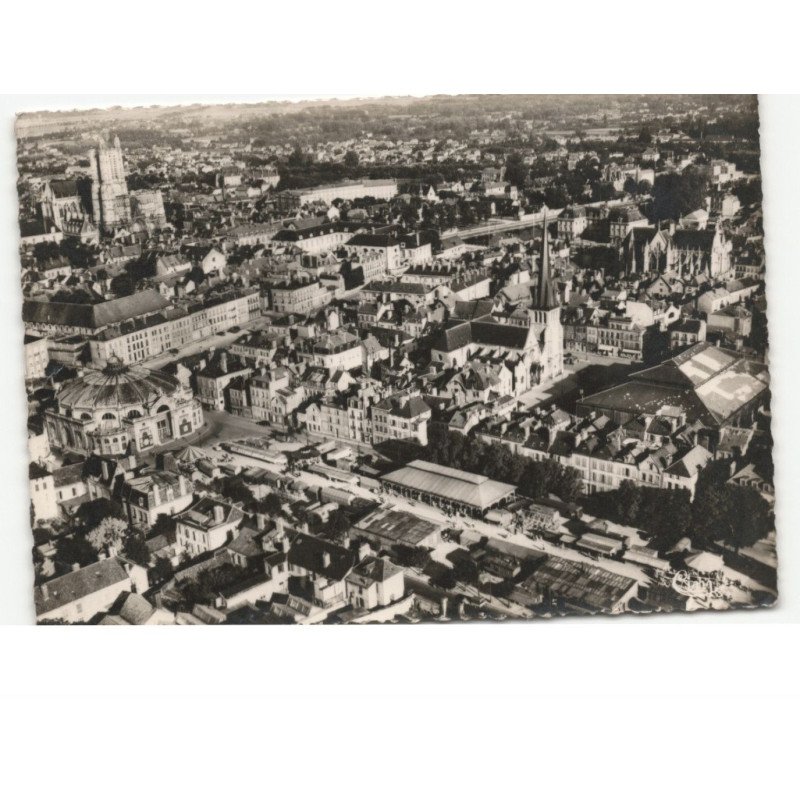 TROYES: cirque et le boulevard gambetta et église saint-rémy vue aérienne 10x15 - très bon état