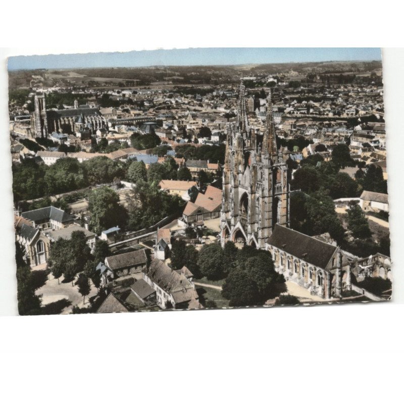 SOISSONS: sur la cathédrale et les tours de saint-jean des vignes vue aérienne 10x15 - très bon état