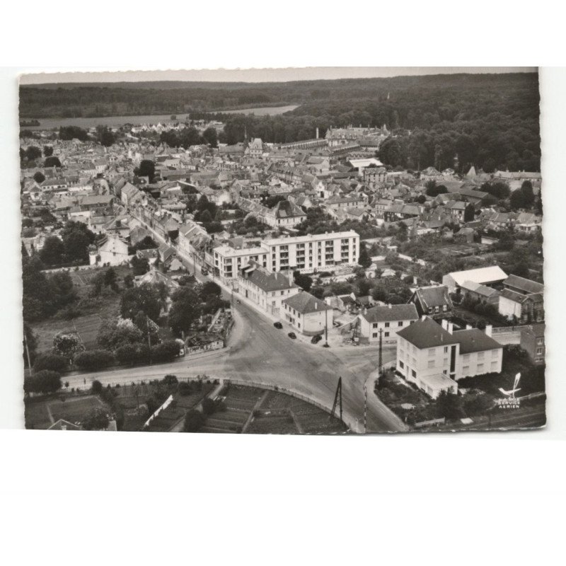 VILLERS-COTTERETS: carrefour de la gare et rue alexandre dumas vue aérienne 10x15 - très bon état