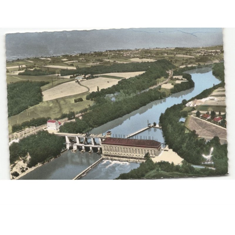 CHALLEX: le barrage sur le rhône vue aérienne 10x15 - très bon état