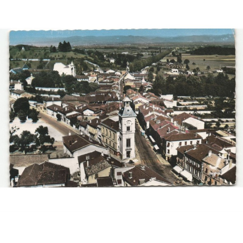 MEXIMIEUX: vue d'ensemble place vaugelas, l'hôtel de ville vue aérienne 10x15 - très bon état