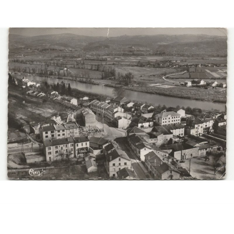 PONT-D'AIN: le quartier du port, l'ain et les monts du begey vue aérienne 10x15 - état