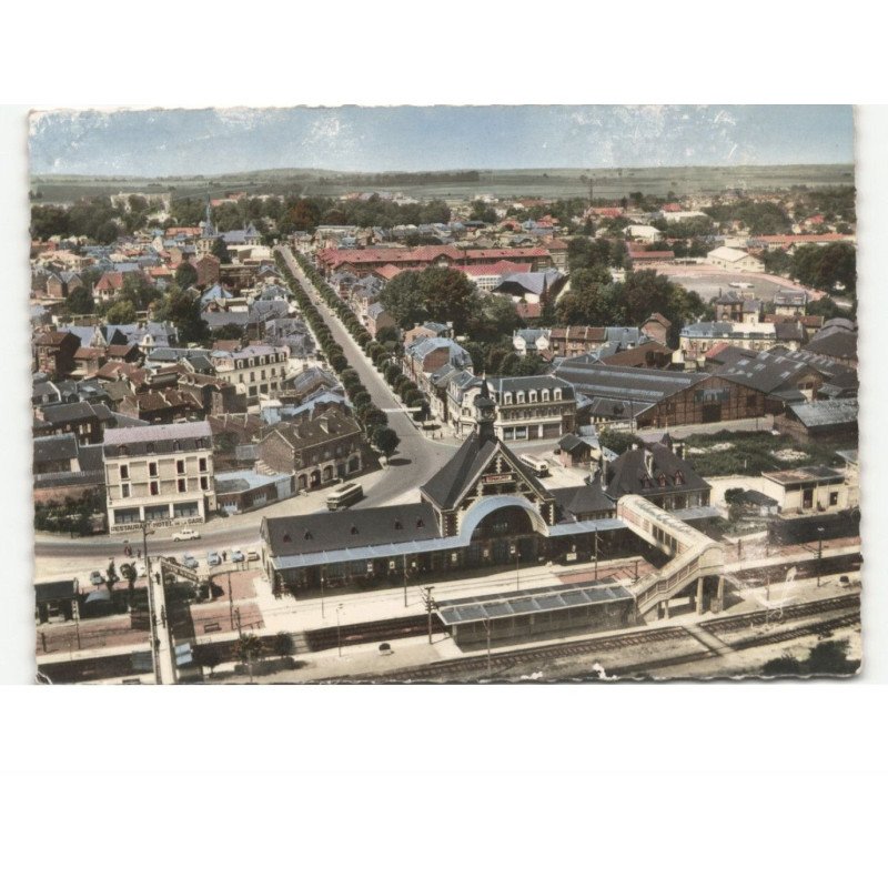 CHAUNY: la gare et le boulevard gambetta vue aérienne 10x15 - très bon état