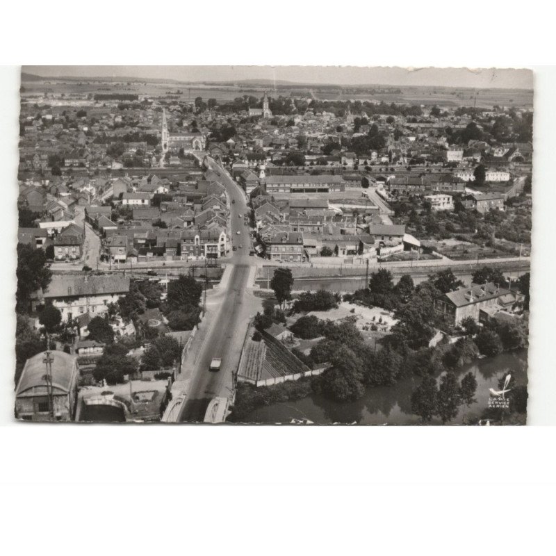 CHAUNY: rue de la chaussée, pont de l'oise, pont du canal vue aérienne 10x15 - très bon état