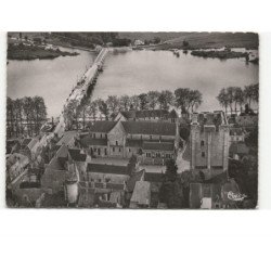 BEAUGENCY: tour césar l'abbaye et le pont sur la loire vue aérienne 10x15 - très bon état