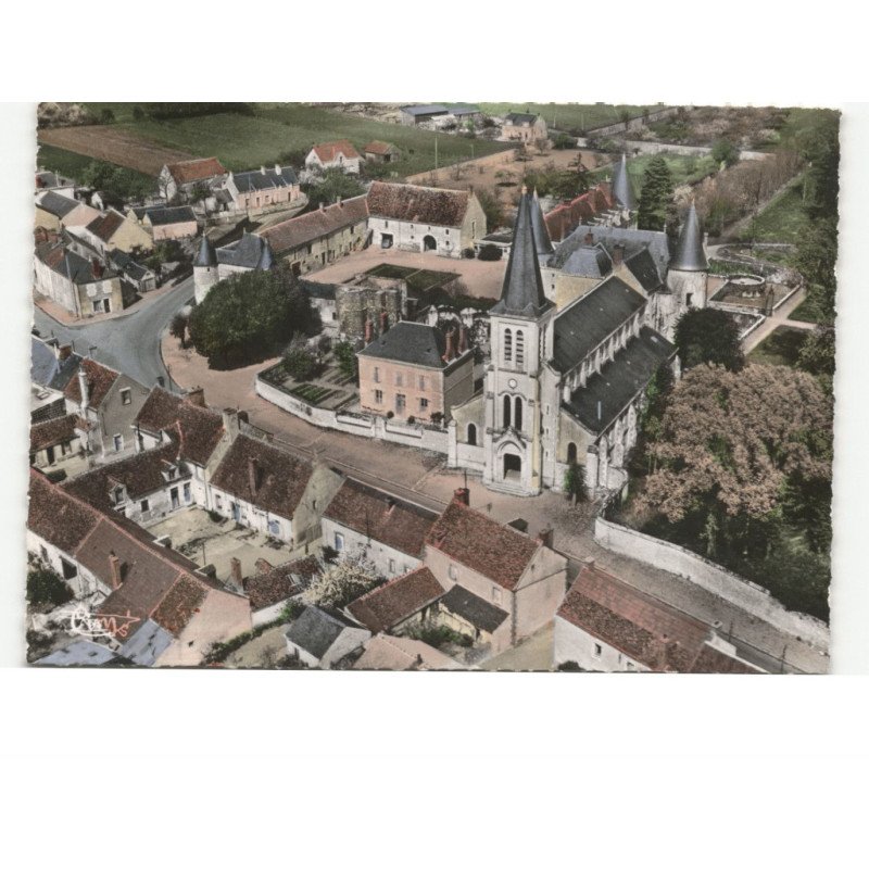 HUISSEAU-sur-MAUVASE: l'église et le château vue aérienne 10x15 - très bon état
