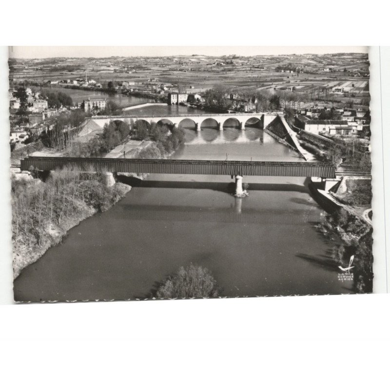 AIGUILLON: les 2 ponts sur le lot vue aérienne 10x15 - très bon état