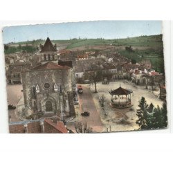 MEZIN: l'église et la place vue aérienne 10x15 - très bon état
