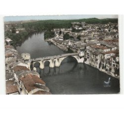 VILLENEUVE-sur-LOT: le pont de pierre sur le lot et vue générale vue aérienne 10x15 - très bon état
