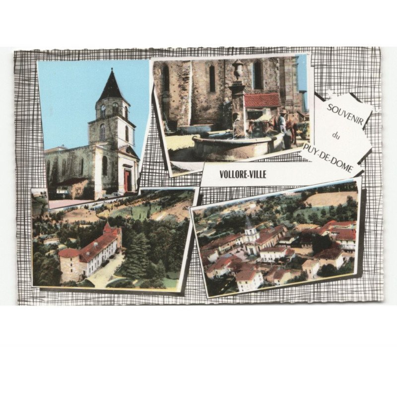VOLLORE-VILLE: souvenir, 4 vues vue aérienne 10x15 - très bon état