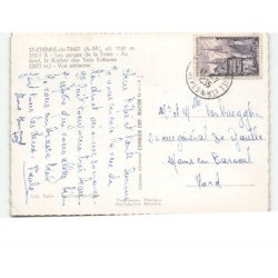 SAINT-ETIENNE-de-TINEE: les gorges de la tinée au fond le rocher des trois evêques vue aérienne 10X15 - état