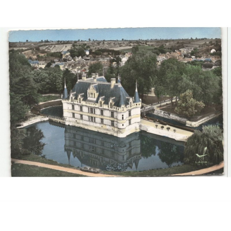 AZAY-le-RIDEAU: le château vue aérienne 10X15 - état