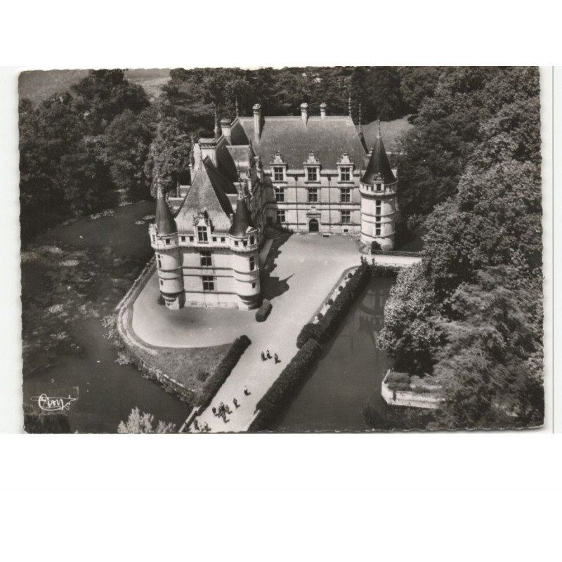 AZAY-le-RIDEAU: le château XVIe siècle façade nord-est vue aérienne 10X15 - très bon état