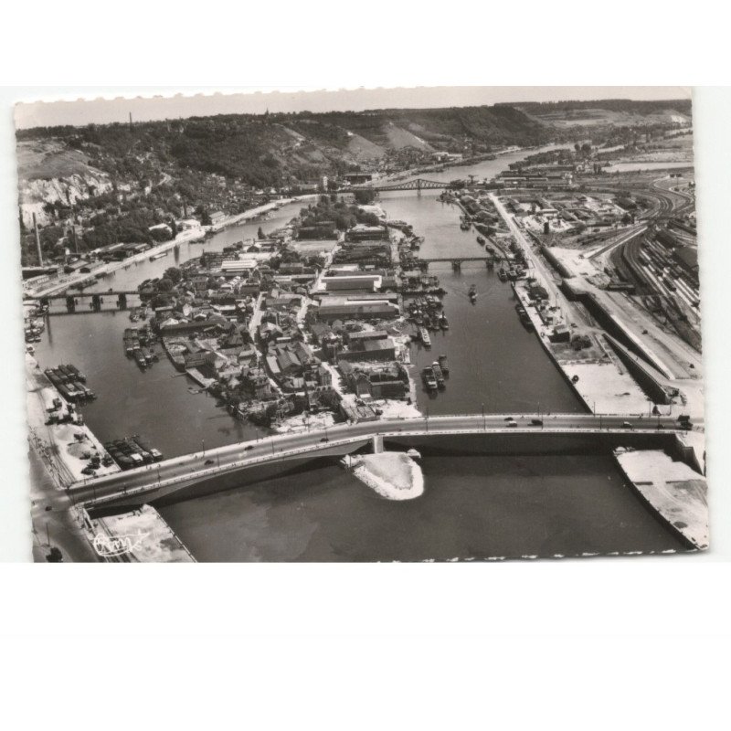 ROUEN: l'ile lacroix et le nouveau pont sur la seine vue aérienne 10x15 - très bon état