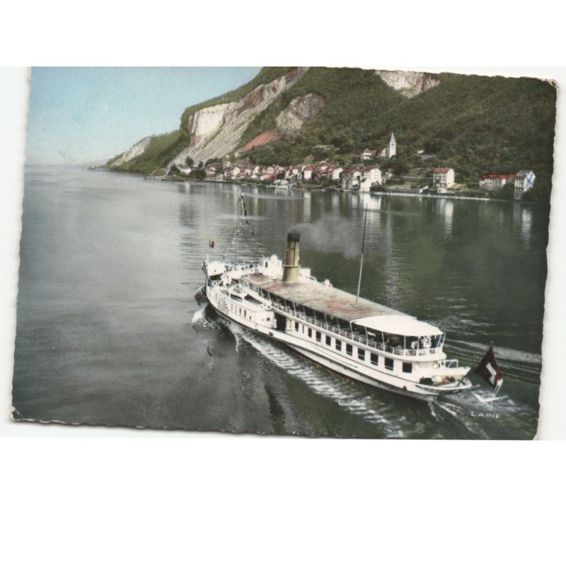 MEILLERIE: le bateau, les montagnes côté suisse vue aérienne 10x15 - très bon état