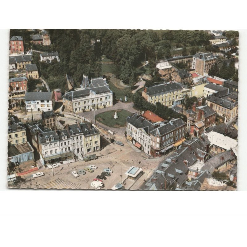 BOLBEC: place carnot, la mairie, les jardins vue aérienne 10x15 - très bon état
