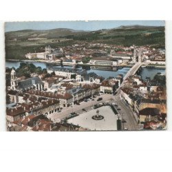 PONT-a-MOUSSON: place duroc et pont sur la moselle vue aérienne 10x15 - état