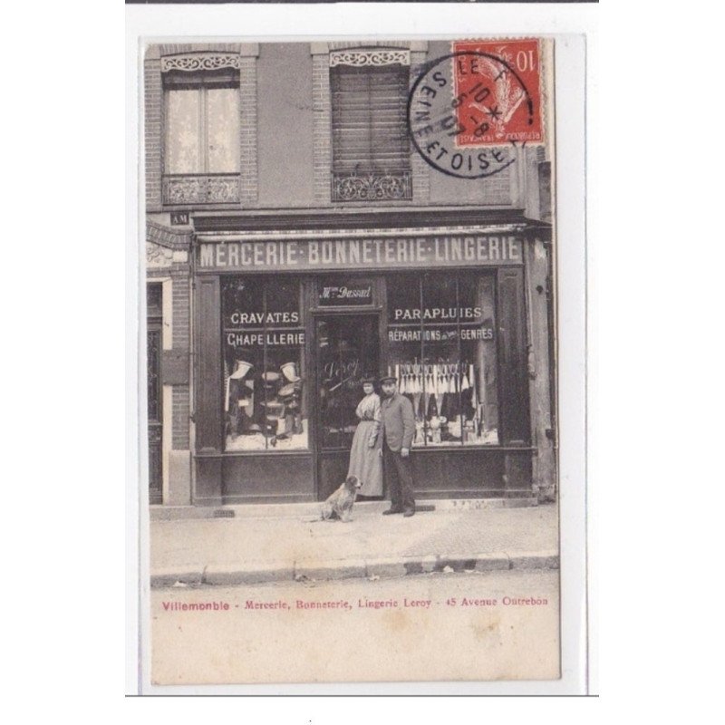 VILLEMOMBLE : mercerie, bonneterie, lingerie leroy, 45 avenue outrebon - tres bon etat