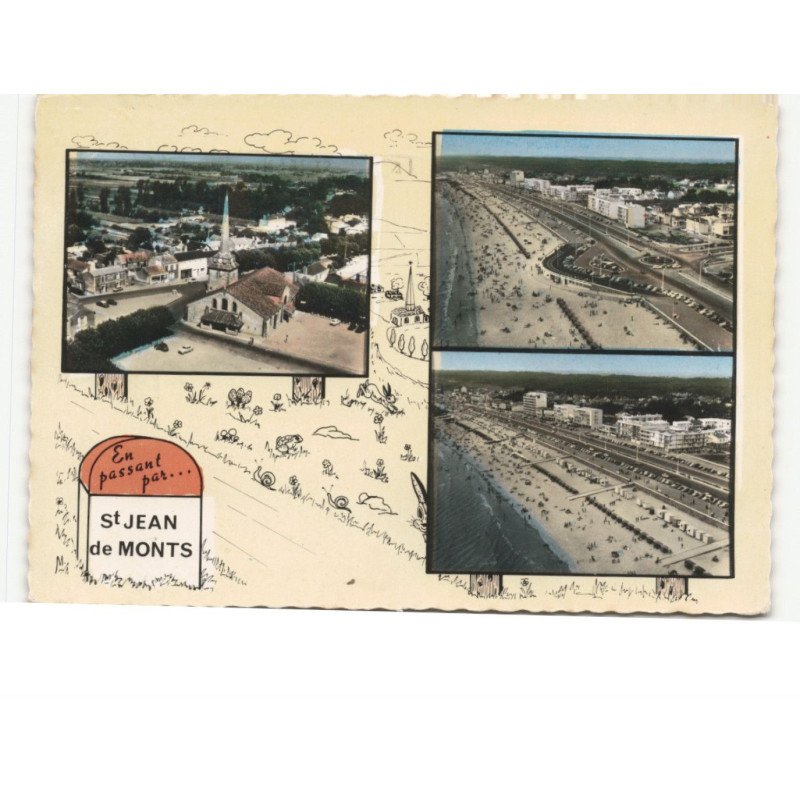 SAINT-JEAN DE MONTS: l'église, l'esplanade de la mer, la plage vue aérienne 10x15 - très bon état